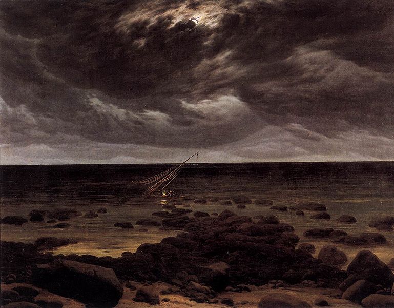 Caspar David Friedrich Seashore with Shipwreck by Moonlight